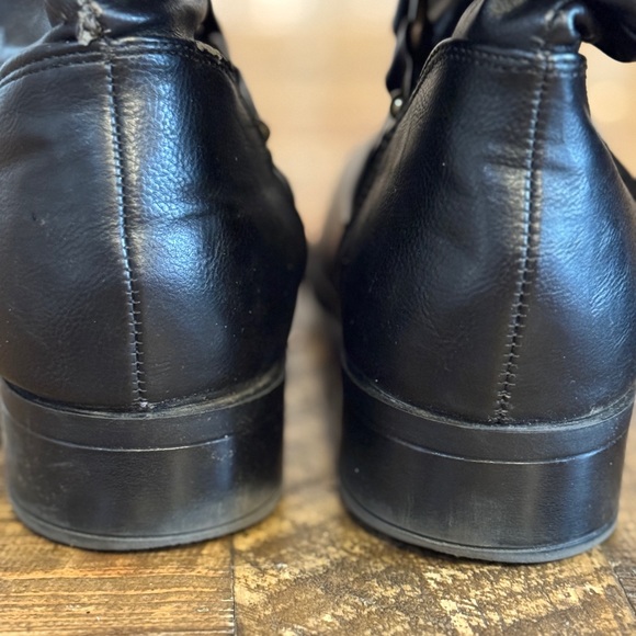 Two-Tone Black and Brown Mid-Calf Riding Boots - Women's Zip Heeled Boots - Picture 6 of 10